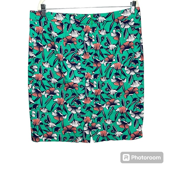 J. by J. Crew Green Floral Basketweave Pencil Skirt Women's Size 12 - Picture 2 of 9